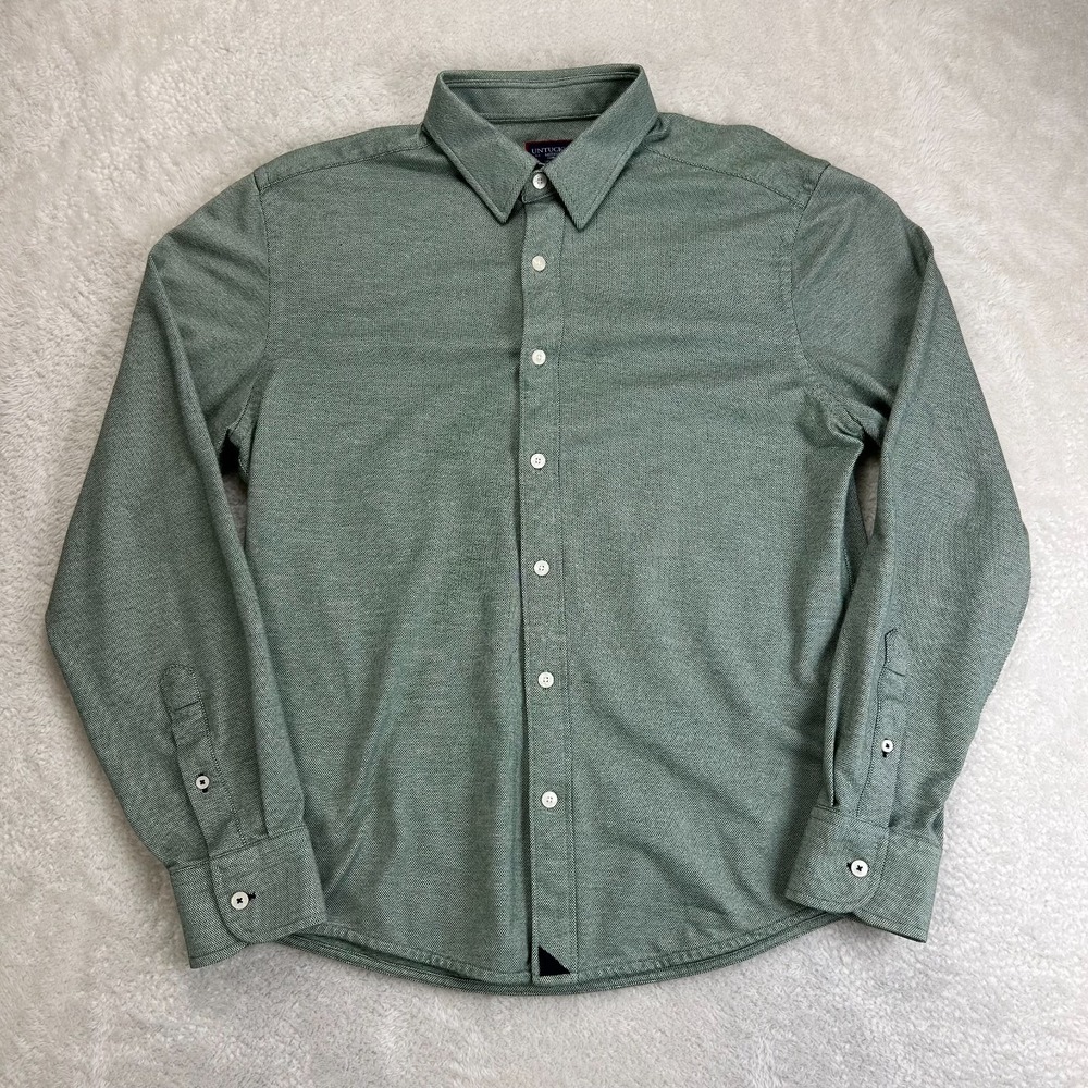 Untuckit Button-Up Shirt Mens M Hyde Green Cotton Coolmax Wrinkle-Free Slim Fit